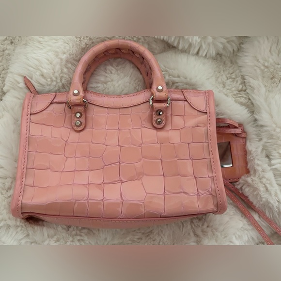 *RARE* Balenciaga Patent Crocodile Embossed Nano City Light Pink - Picture 11 of 15